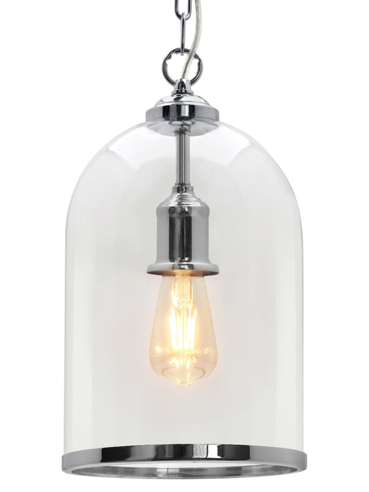 Chrome Vintage Ceiling Pendant Light Glass Lamp Shade Bell Chain Lantern H3070