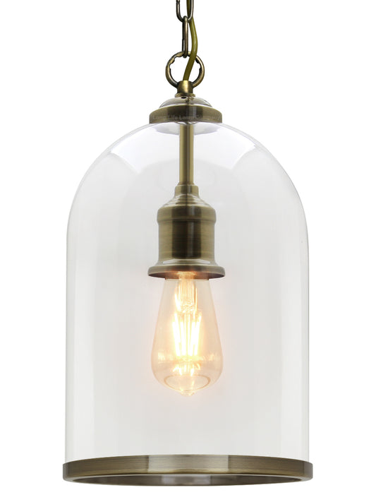 Antique Brass Vintage Ceiling Pendant Light Glass Lamp shade Bell Chain Lantern H3054