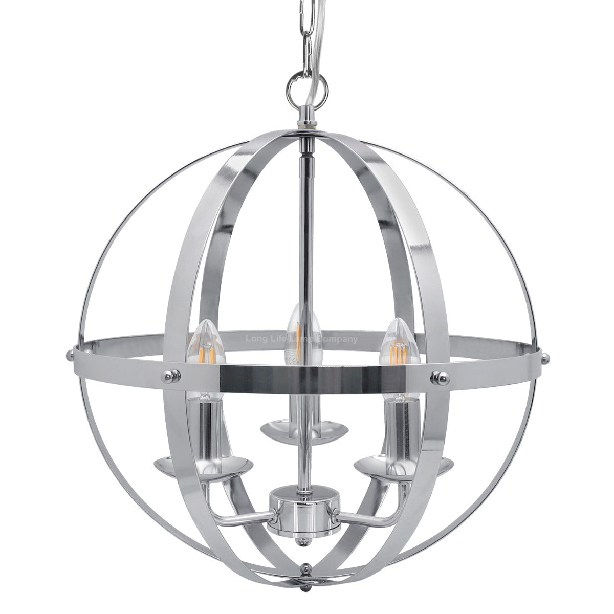 Industrial Ceiling 3 Light Globe Pendant Light Chrome Chained Lantern