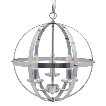 Industrial Ceiling 3 Light Globe Pendant Light Chrome Chained Lantern
