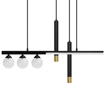 LED Bar 5 Light Black Ceiling Pendant Light Mini Glass Globes Slim Tubular