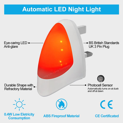 Automatic Red LED Night Light Plug In Energy Saving Dusk 2 Dawn - Free delivery on all orders