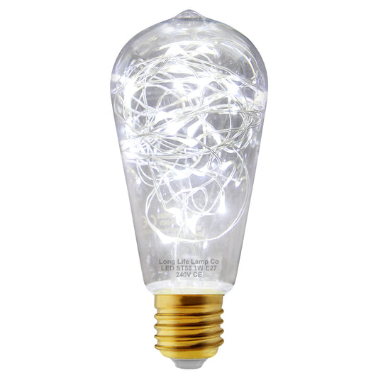1w  E27 ST58 LED Cool White Fairy String Filament Light Bulb
