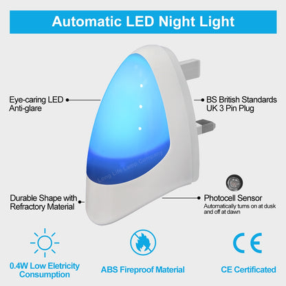 Automatic Blue LED Night Light Plug In Energy Saving Dusk 2 Dawn - Free delivery on all orders