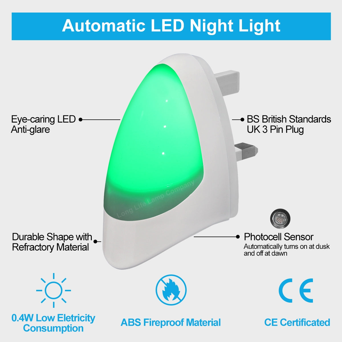 Automatic Green LED Night Light Plug In Energy Saving Dusk 2 Dawn - Free delivery on all orders