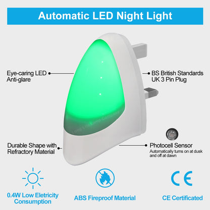 Automatic Green LED Night Light Plug In Energy Saving Dusk 2 Dawn - Free delivery on all orders