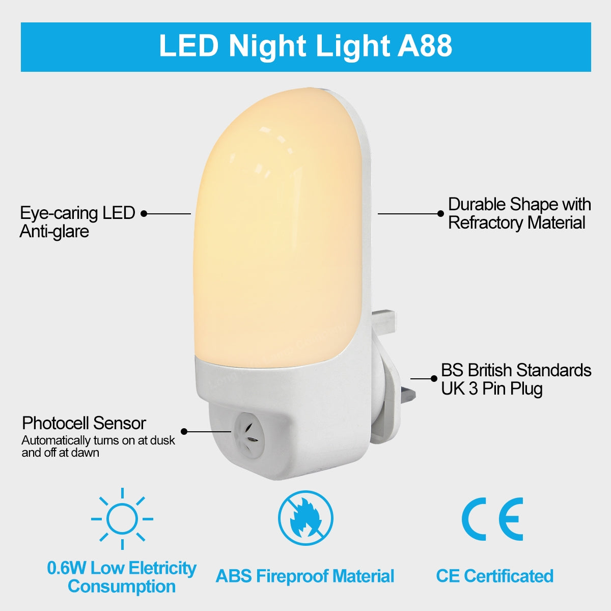 LED Night Light Dusk To Dawn Auto Sensor Warm White A88 - Free delivery on all orders