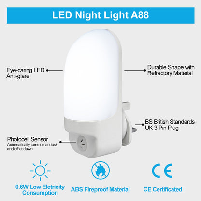 LED Night Light Dusk To Dawn Auto Sensor Cool White A88 - Free delivery on all orders