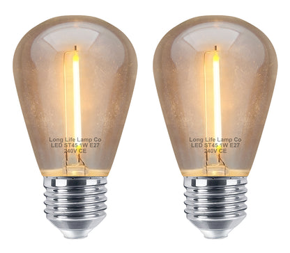Pack of 2 LED Filament Light Bulb 1w E27 Edison Screw Warm White Decorative Festoon Lamp 
