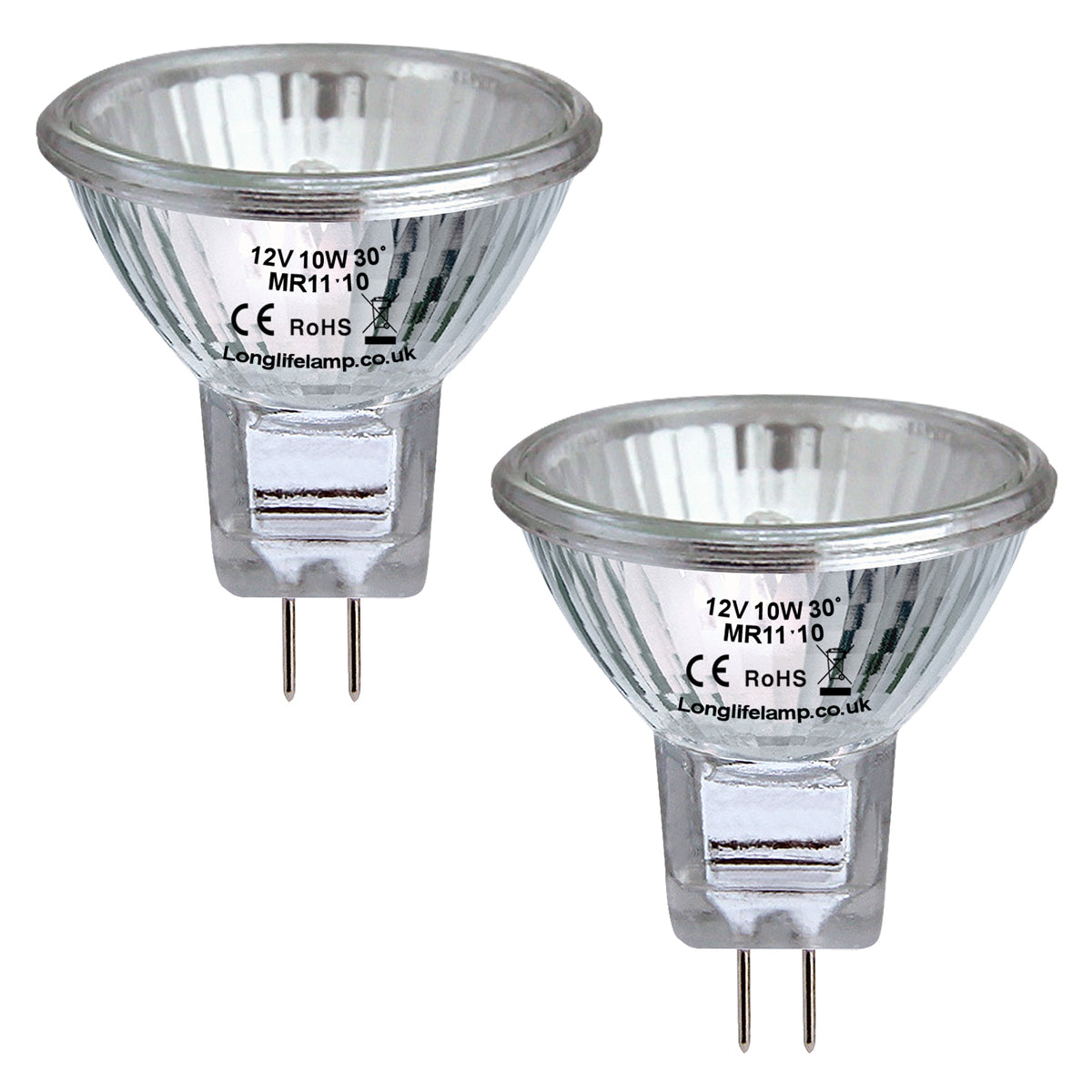 2 x MR11 10w 12v Fibre Optic Christmas Tree Halogen Bulb 35mm Low Voltage