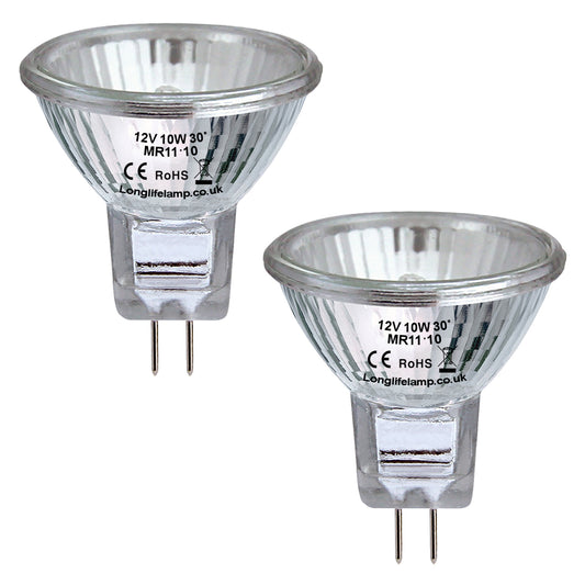 2 x MR11 10w 12v Fibre Optic Christmas Tree Halogen Bulb 35mm Low Voltage