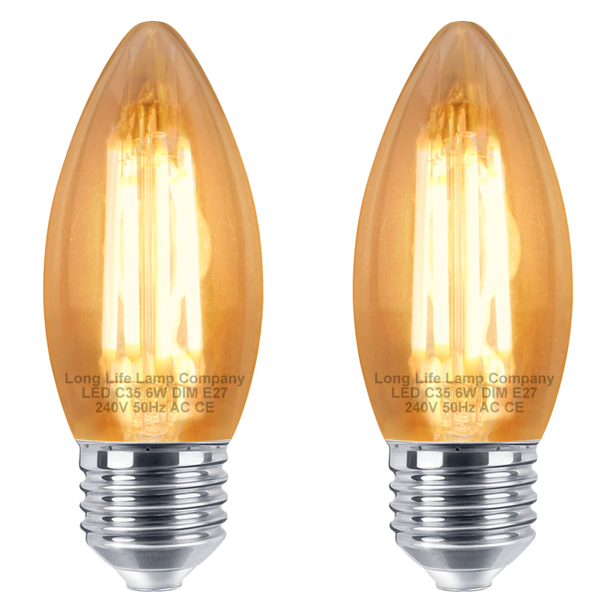 6w Dimmable LED Candle E27 Filament Light Bulb Edison Screw Amber Glass