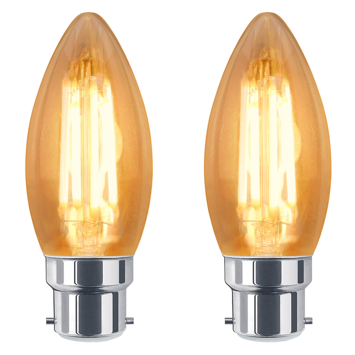 6w Dimmable LED Candle B22 Filament Light Bulb Bayonet Cap Amber Glass