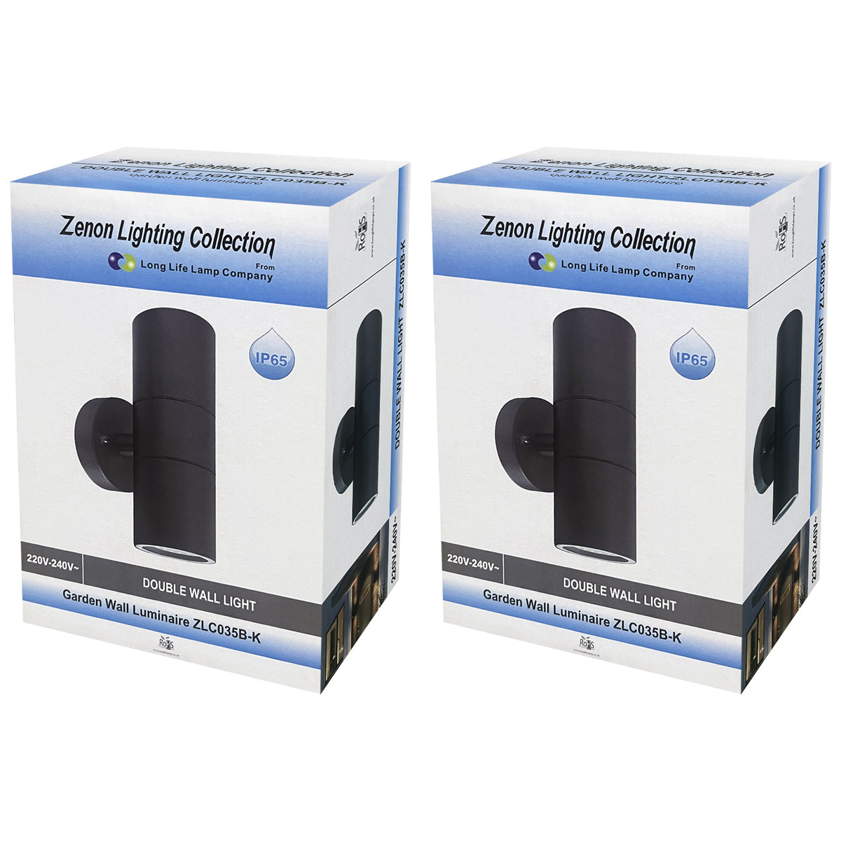 2 X Outdoor Black Double Wall Light