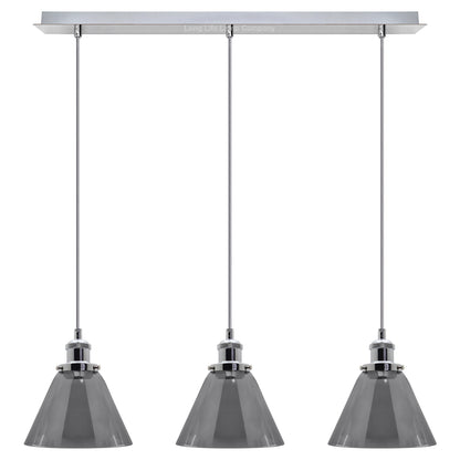 Vintage Industrial 3 Light Ceiling Pendant Lamp Mini Glass Sconce Smoked Grey Shades