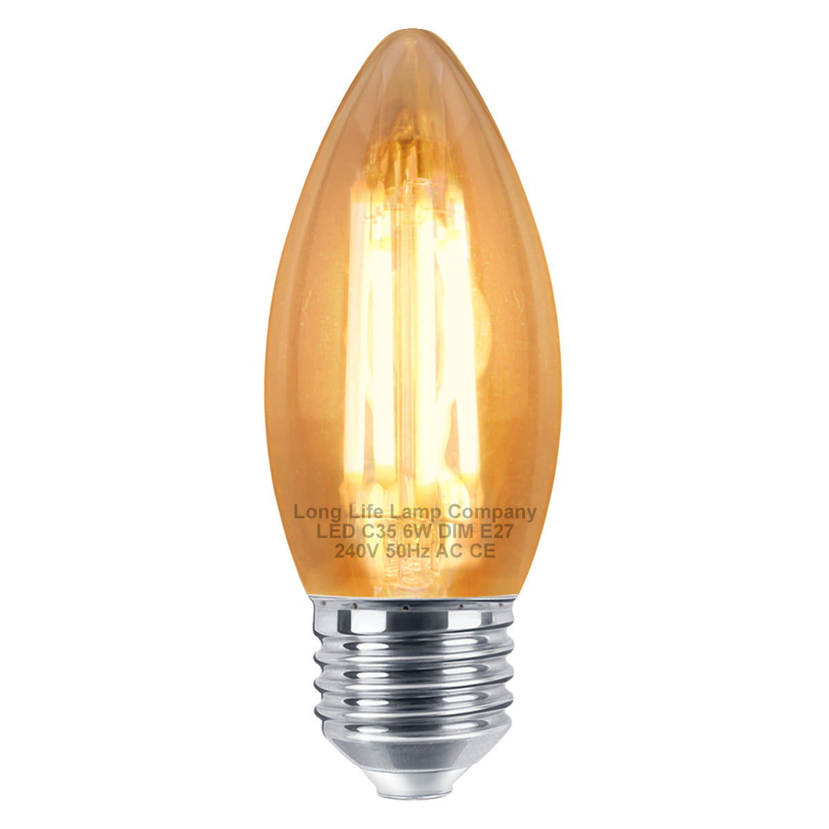 6w Dimmable LED Candle E27 Filament Light Bulb Edison Screw Amber Glass