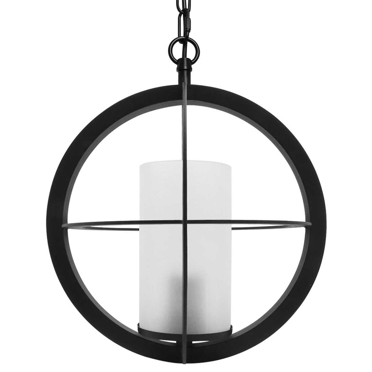 Industrial 3 Ring Ceiling Pendant Light Black Metal Chain Suspended Frosted Glass Lamp Shade