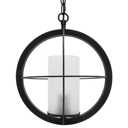 Industrial 3 Ring Ceiling Pendant Light Black Metal Chain Suspended Frosted Glass Lamp Shade