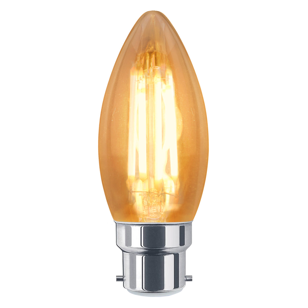 6w Dimmable LED Candle B22 Filament Light Bulb Bayonet Cap Amber Glass