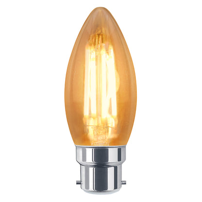 6w Dimmable LED Candle B22 Filament Light Bulb Bayonet Cap Amber Glass