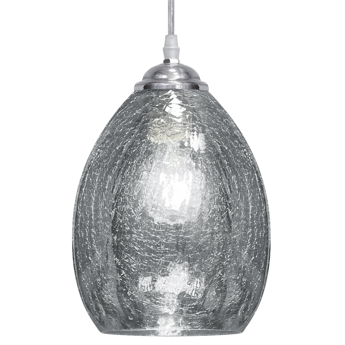 Retro Chrome Ceiling Pendant Light Fixture Grey Cracked Glass Oval Lamp shade H3058
