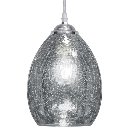 Retro Chrome Ceiling Pendant Light Fixture Grey Cracked Glass Oval Lamp shade H3058