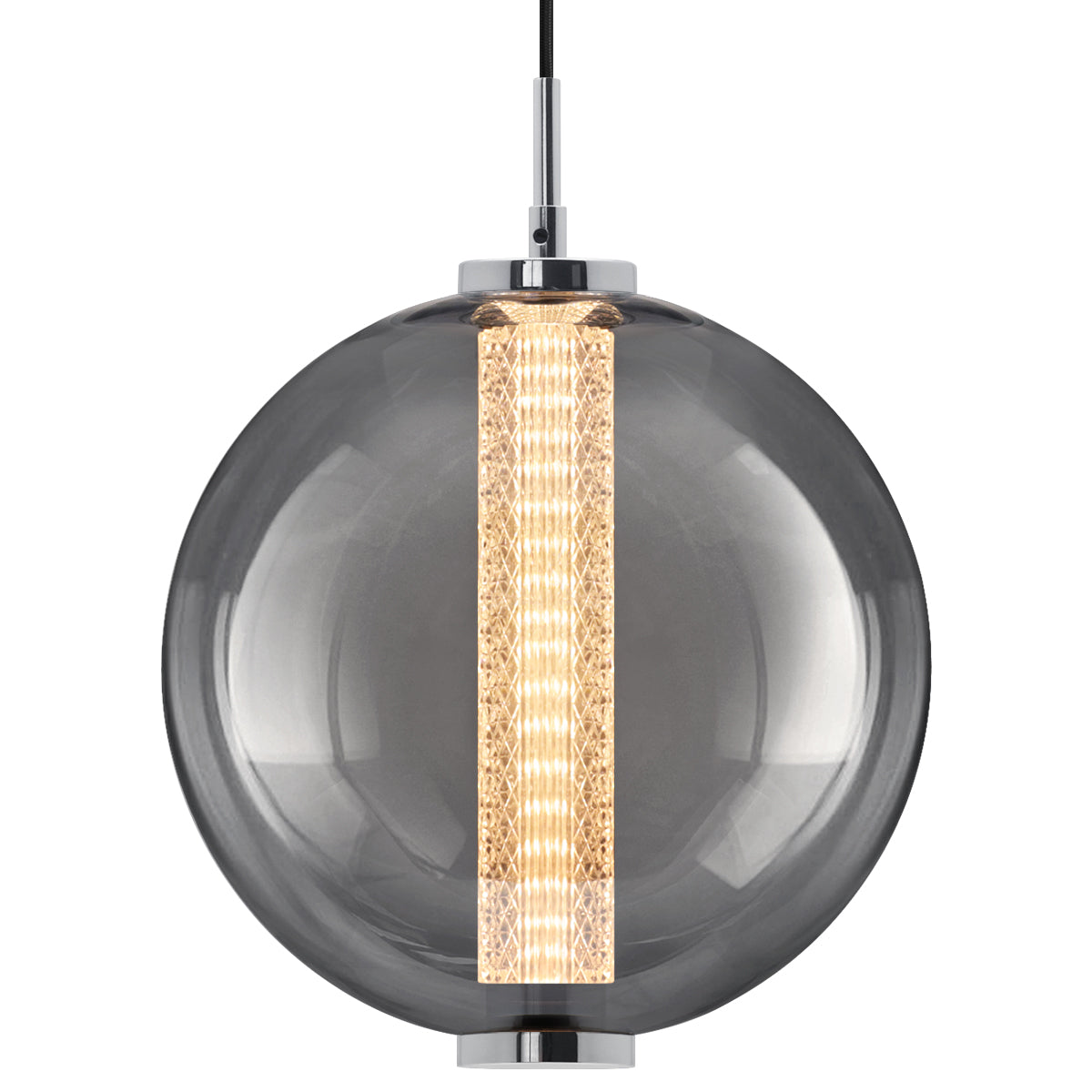 LED Globe Ceiling Pendant Light Smoked Grey Glass Lamp Shade Chrome Holder K437