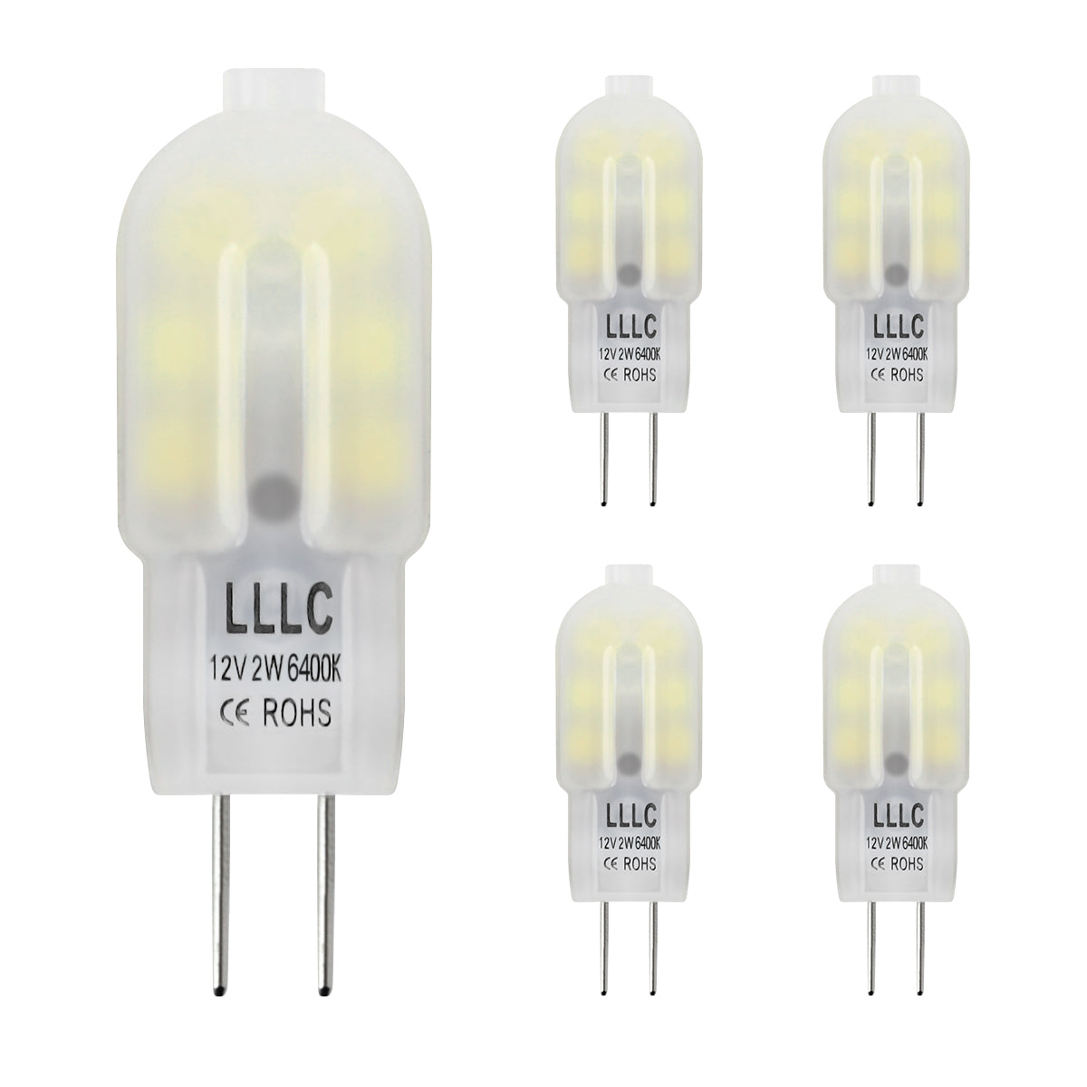 Pack of 5 G4 12V LED bulbs 2W cool white frosted capsule 20W equivalent