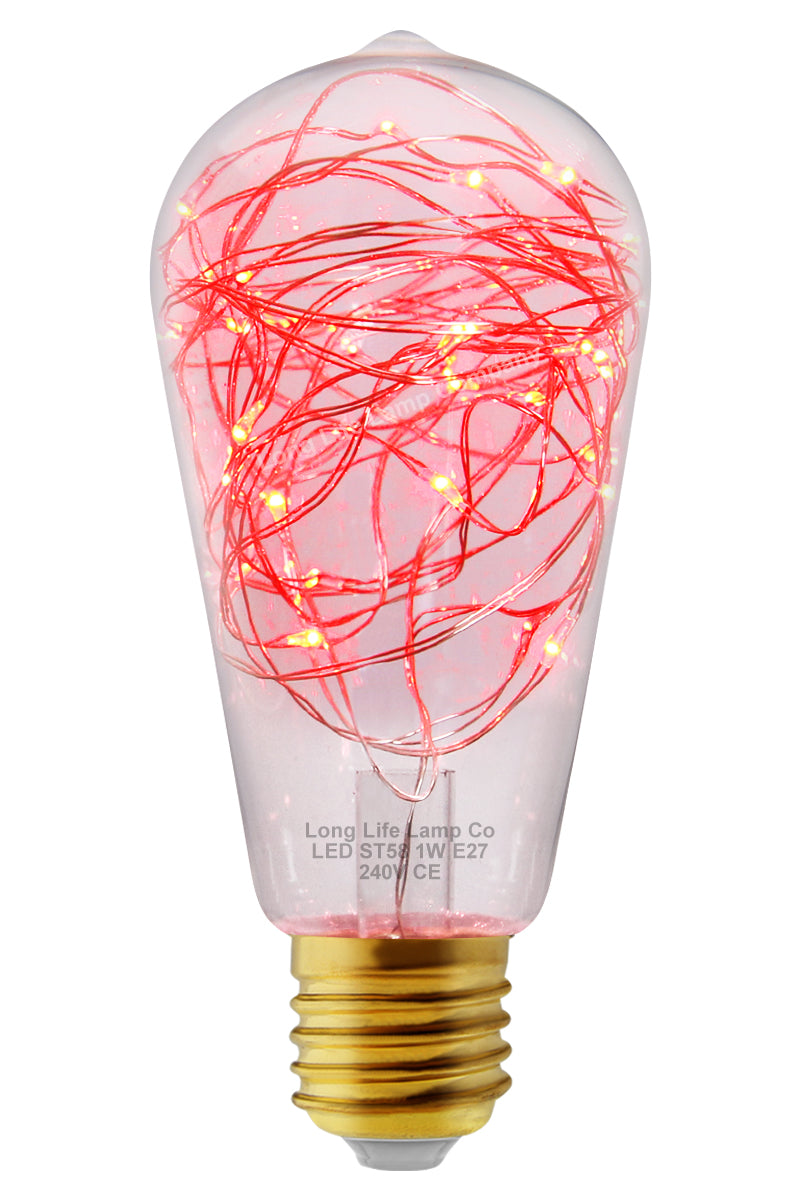 1w E27 ST58 LED Red Fairy String Filament Light Bulb - Free delivery on all orders