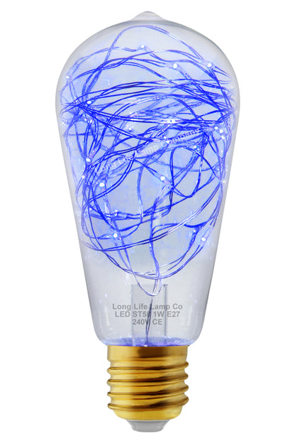 1w  E27 ST58 LED Blue Fairy String Filament Light Light Bulb