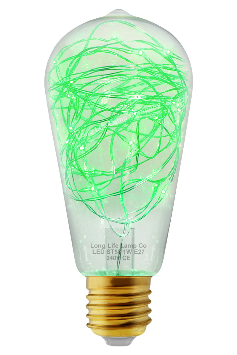 1w E27 ST58 LED Green Fairy String Filament Light Bulb - Free delivery on all orders
