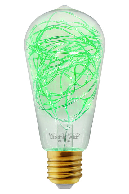 1w E27 ST58 LED Green Fairy String Filament Light Bulb - Free delivery on all orders