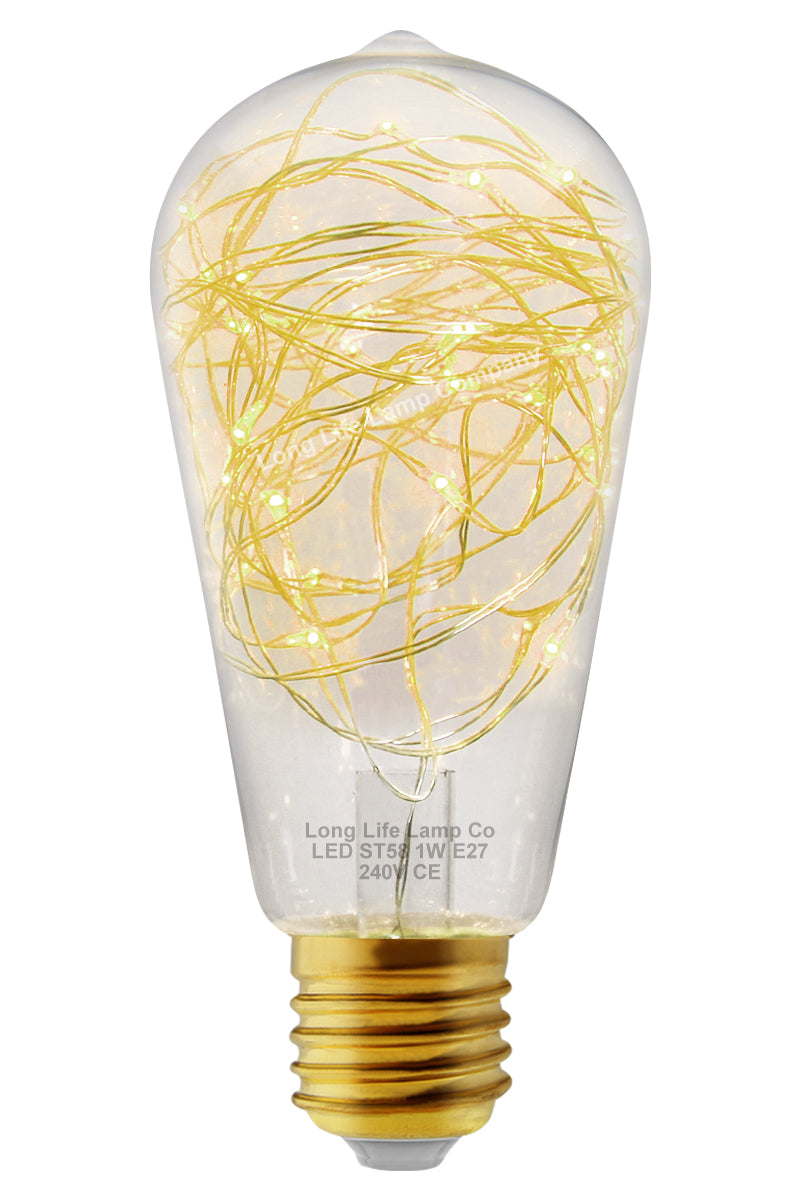 1w E27 ST58 LED Warm White Fairy String Filament Light Bulb - Free delivery on all orders