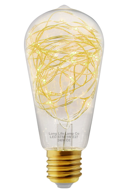 1w E27 ST58 LED Warm White Fairy String Filament Light Bulb - Free delivery on all orders