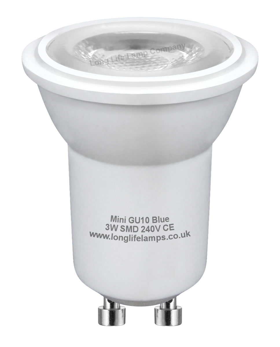 3w LED Mini GU10 Light Bulb Blue 35mm Halogen Replacement 240v