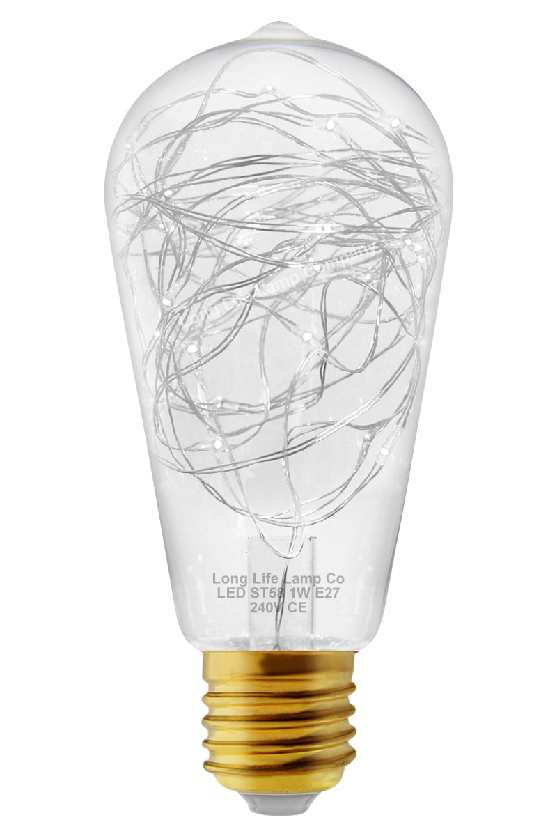 1w E27 ST58 LED Cool White Fairy String Filament Light Bulb - Free delivery on all orders