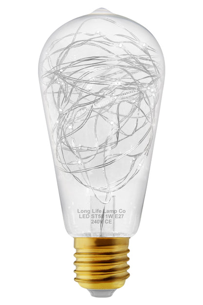 1w E27 ST58 LED Cool White Fairy String Filament Light Bulb - Free delivery on all orders