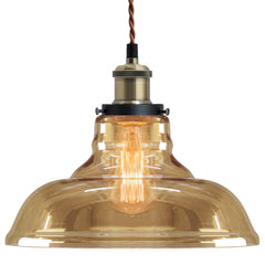 Vintage Glass Bowl Pendant Light Shade Smoked Antique Brass