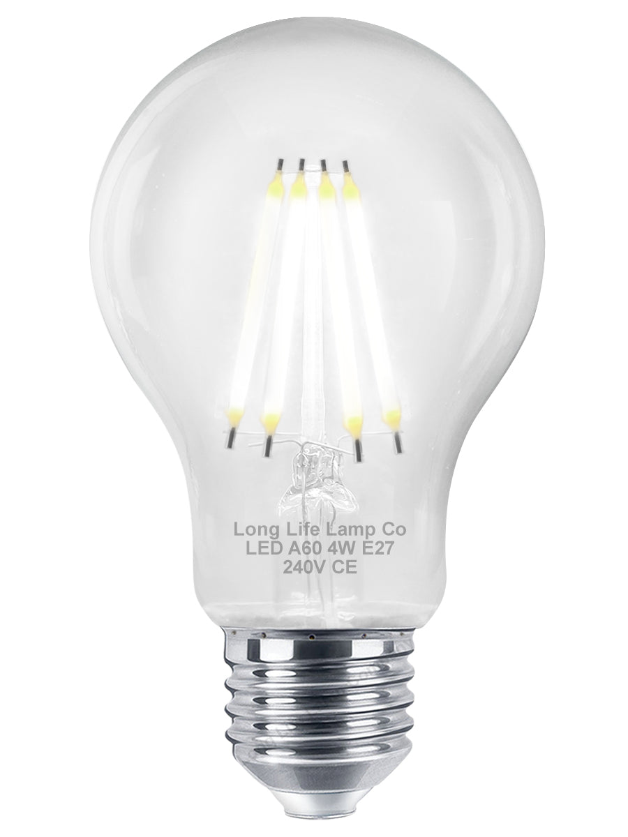 A60 4w LED Filament Light Bulb Cool White E27 Edison Screw Clear Glass