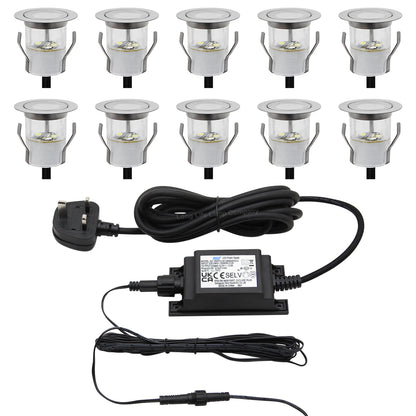 IP68 Outdoor LED Decking Lights 30mm Round Cool White 6500k 10 Kit DEC10CW