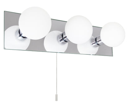 Opaque 3 Mini Globe Bathroom Mirror Light with Pull Cord IP44