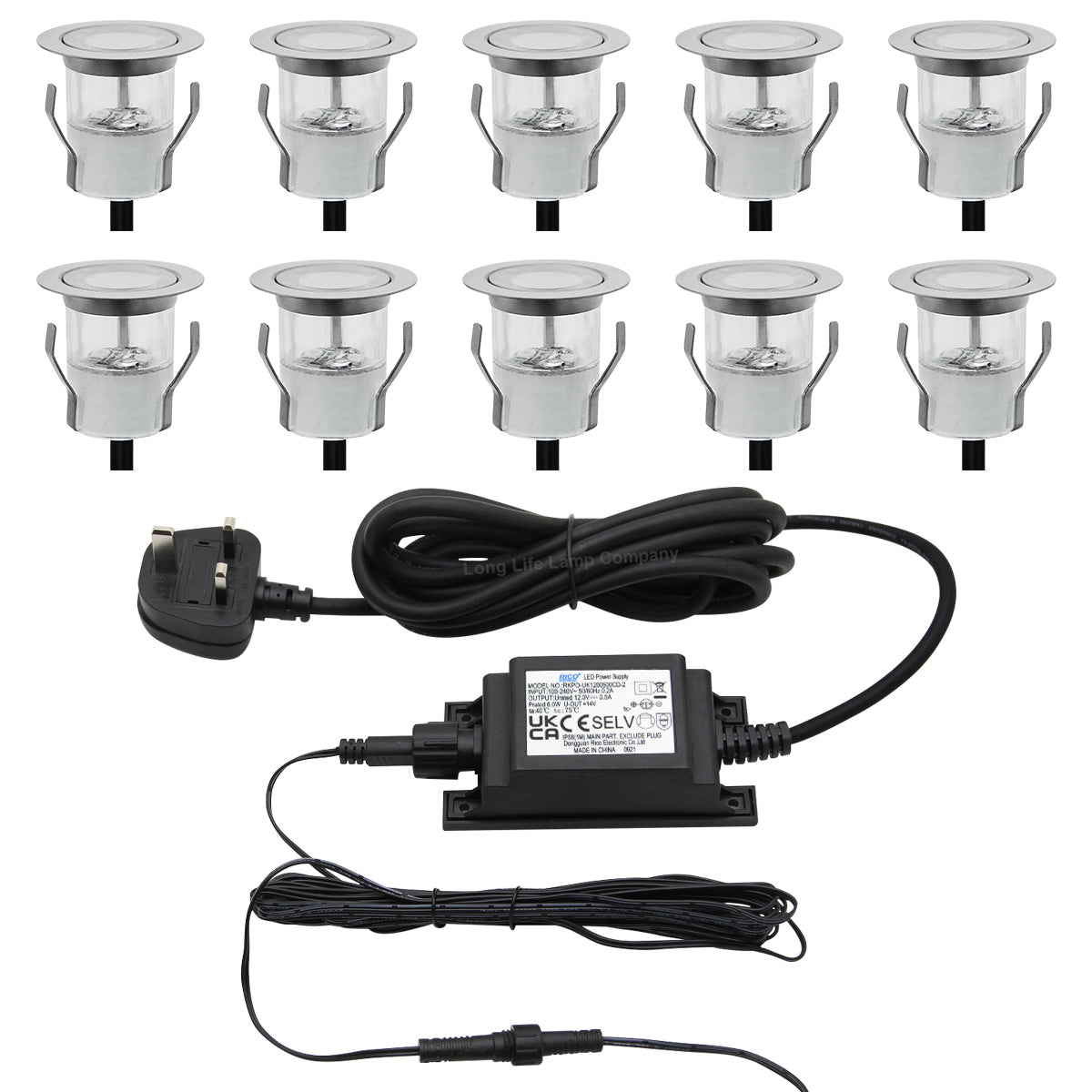 IP68 Outdoor LED Decking Lights 30mm Round Blue 10 Kit DEC10BL