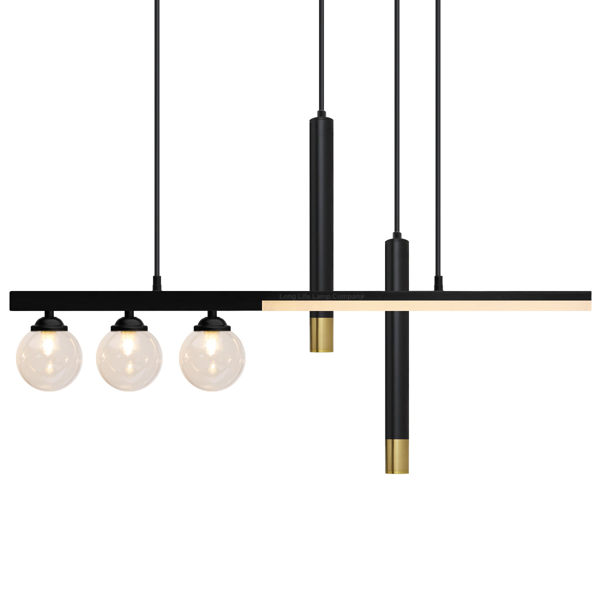 LED Bar 5 Light Black Ceiling Pendant Light Mini Glass Globes Slim Tubular H3135