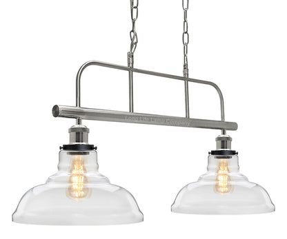 Industrial Ceiling Brush Chrome Bar 2 Clear Glass Lamp Shade Pendant Light