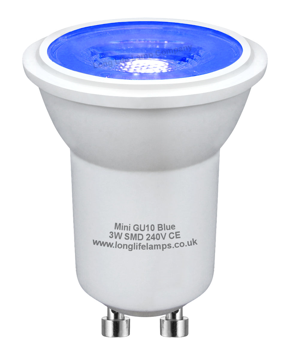 3w LED Mini GU10 Light Bulb Blue 35mm MRGU10 Halogen Replacement 240v