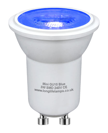 3w LED Mini GU10 Light Bulb Blue 35mm MRGU10 Halogen Replacement 240v