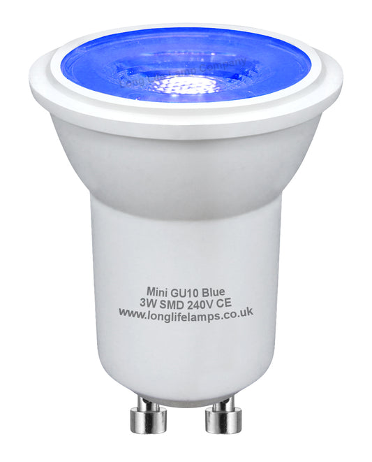 3w LED Mini GU10 Light Bulb Blue 35mm MRGU10 Halogen Replacement 240v