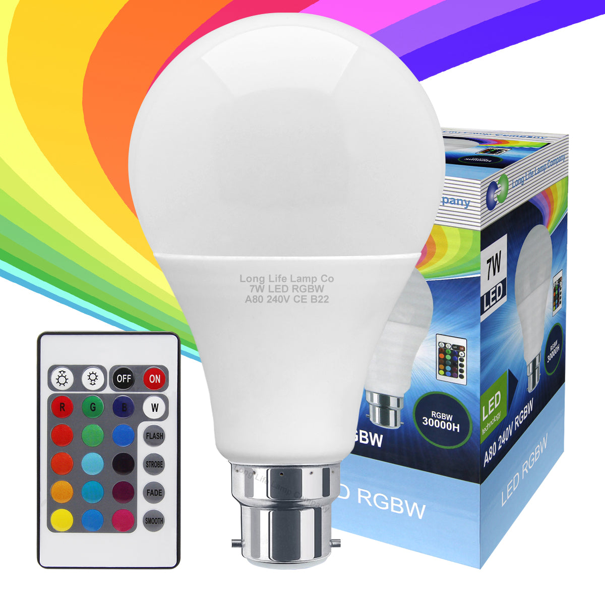 7w B22 RGB LED Colour Changing Light Bulb Remote Control High Brightness Built In Memory - Free delivery on all orders