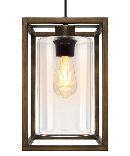 E27 Antique Brass Box Lantern Pendant Light 60W Clear Glass