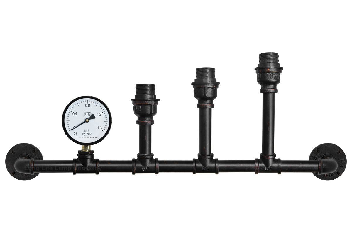 Vintage 3 Light Industrial Water Pipe Wall Lamp with Gauge - Free delivery on all orders